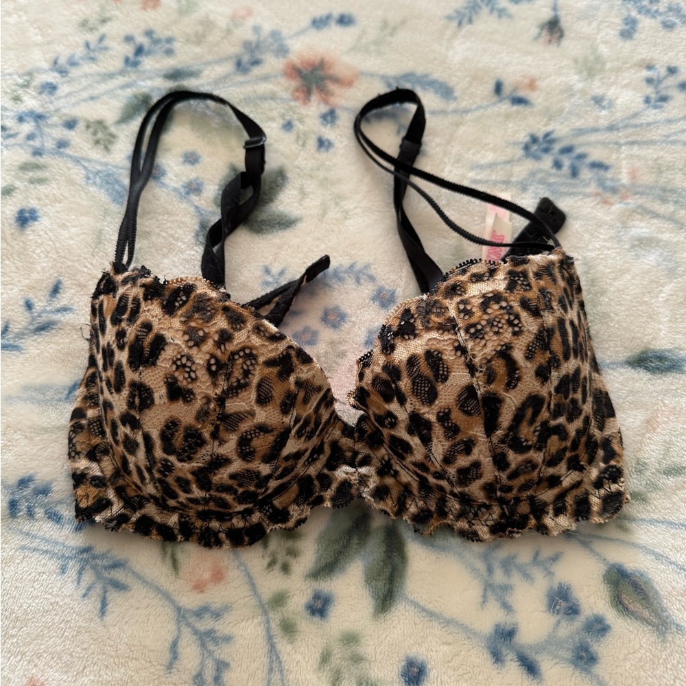 Victoria’s Secret pink Cheetah Lace Push up Bra